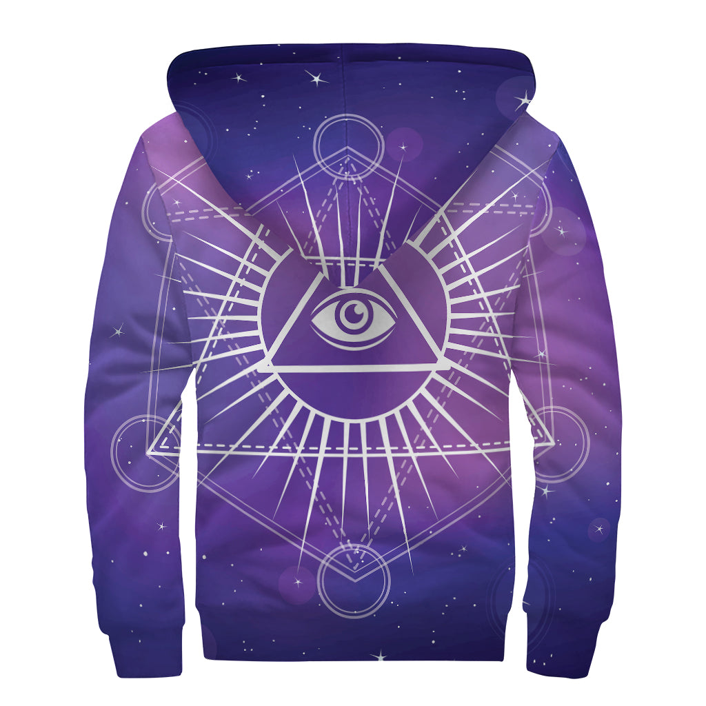 Galaxy Eye of Providence Print Sherpa Lined Zip Up Hoodie