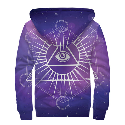 Galaxy Eye of Providence Print Sherpa Lined Zip Up Hoodie