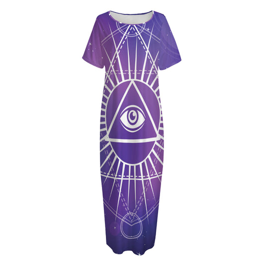 Galaxy Eye of Providence Print Short Sleeve Long Nightdress