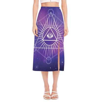 Galaxy Eye of Providence Print Side Slit Midi Skirt