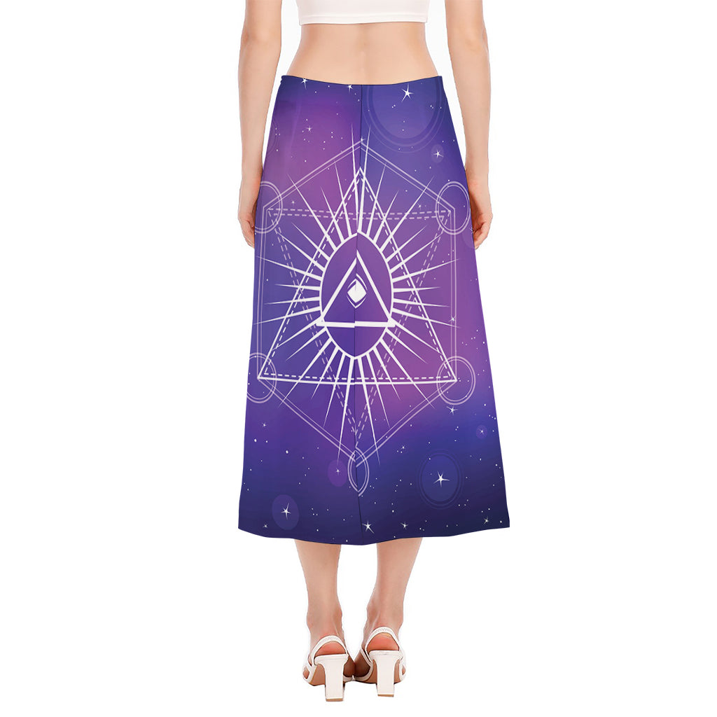 Galaxy Eye of Providence Print Side Slit Midi Skirt