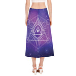 Galaxy Eye of Providence Print Side Slit Midi Skirt