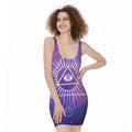 Galaxy Eye of Providence Print Sleeveless Bodycon Dress