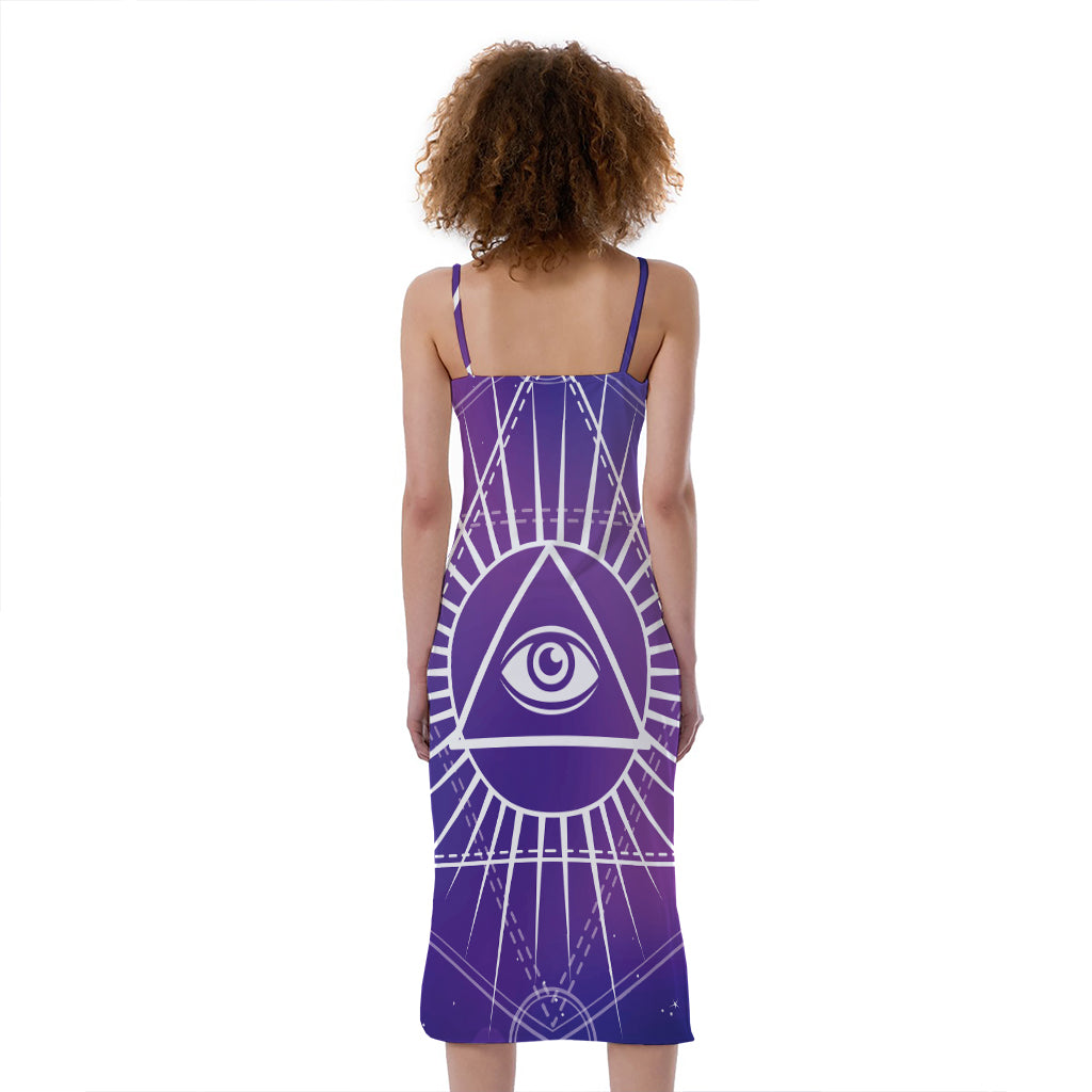 Galaxy Eye of Providence Print Slim Fit Midi Cami Dress