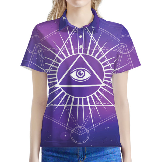 Galaxy Eye of Providence Print Women's Polo Shirt