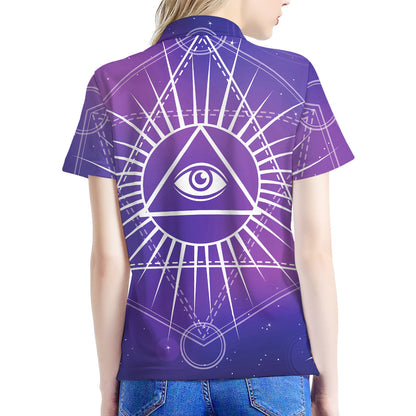 Galaxy Eye of Providence Print Women's Polo Shirt