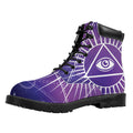 Galaxy Eye of Providence Print Padded Collar Lace Up Boots