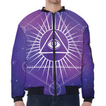 Galaxy Eye of Providence Print Zip Sleeve Bomber Jacket