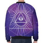Galaxy Eye of Providence Print Zip Sleeve Bomber Jacket