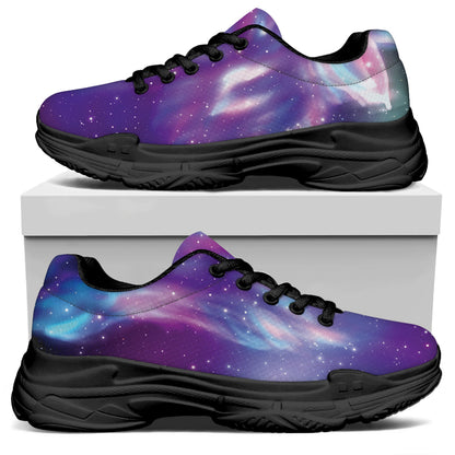 Galaxy Howling Wolf Spirit Print Black Chunky Shoes