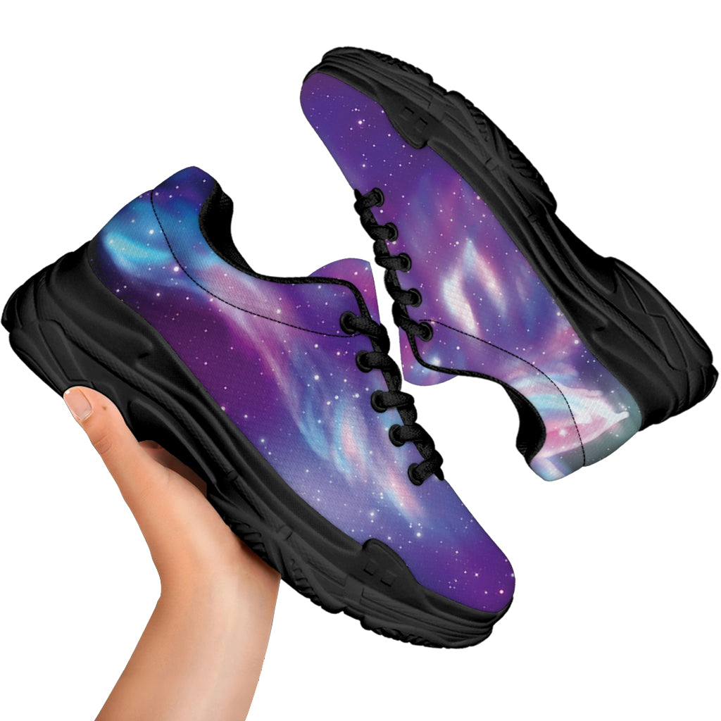Galaxy Howling Wolf Spirit Print Black Chunky Shoes