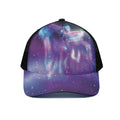 Galaxy Howling Wolf Spirit Print Black Mesh Trucker Hat