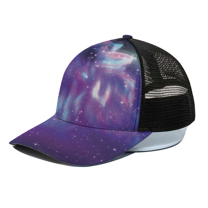 Galaxy Howling Wolf Spirit Print Black Mesh Trucker Cap