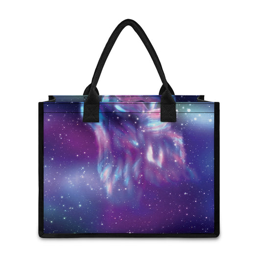 Galaxy Howling Wolf Spirit Print Canvas Tote Bag