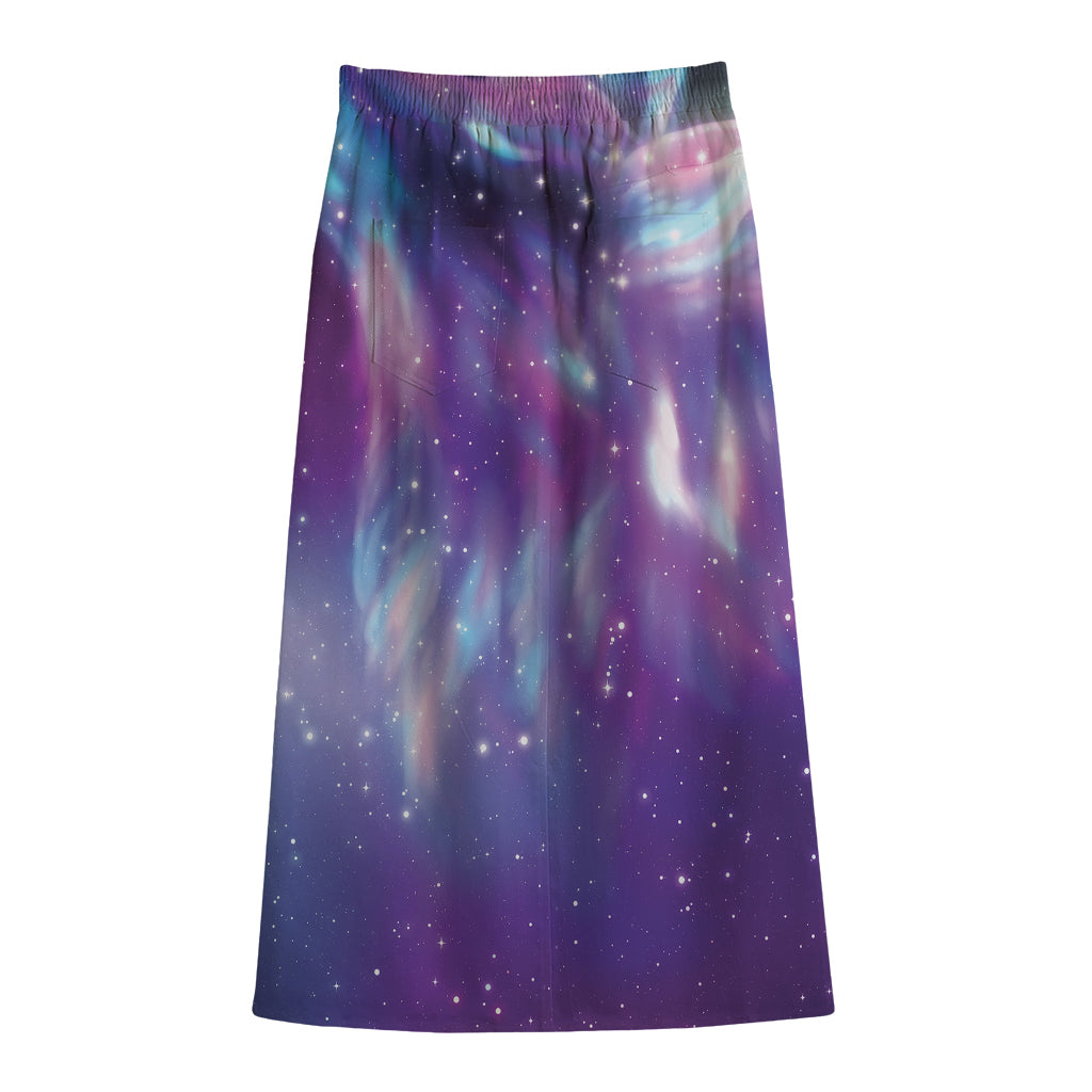 Galaxy Howling Wolf Spirit Print Cotton Front Slit Maxi Skirt