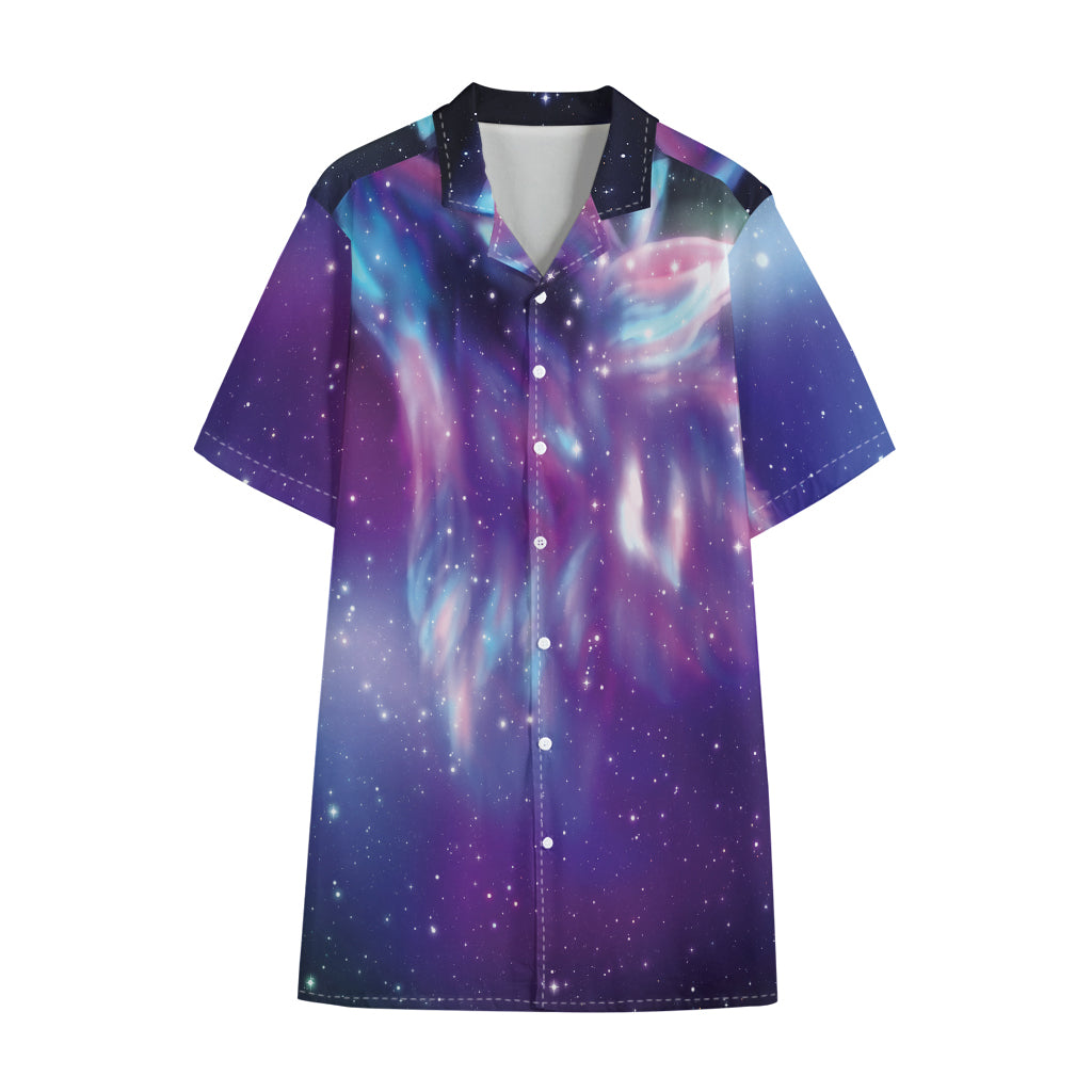 Galaxy Howling Wolf Spirit Print Cotton Hawaiian Shirt