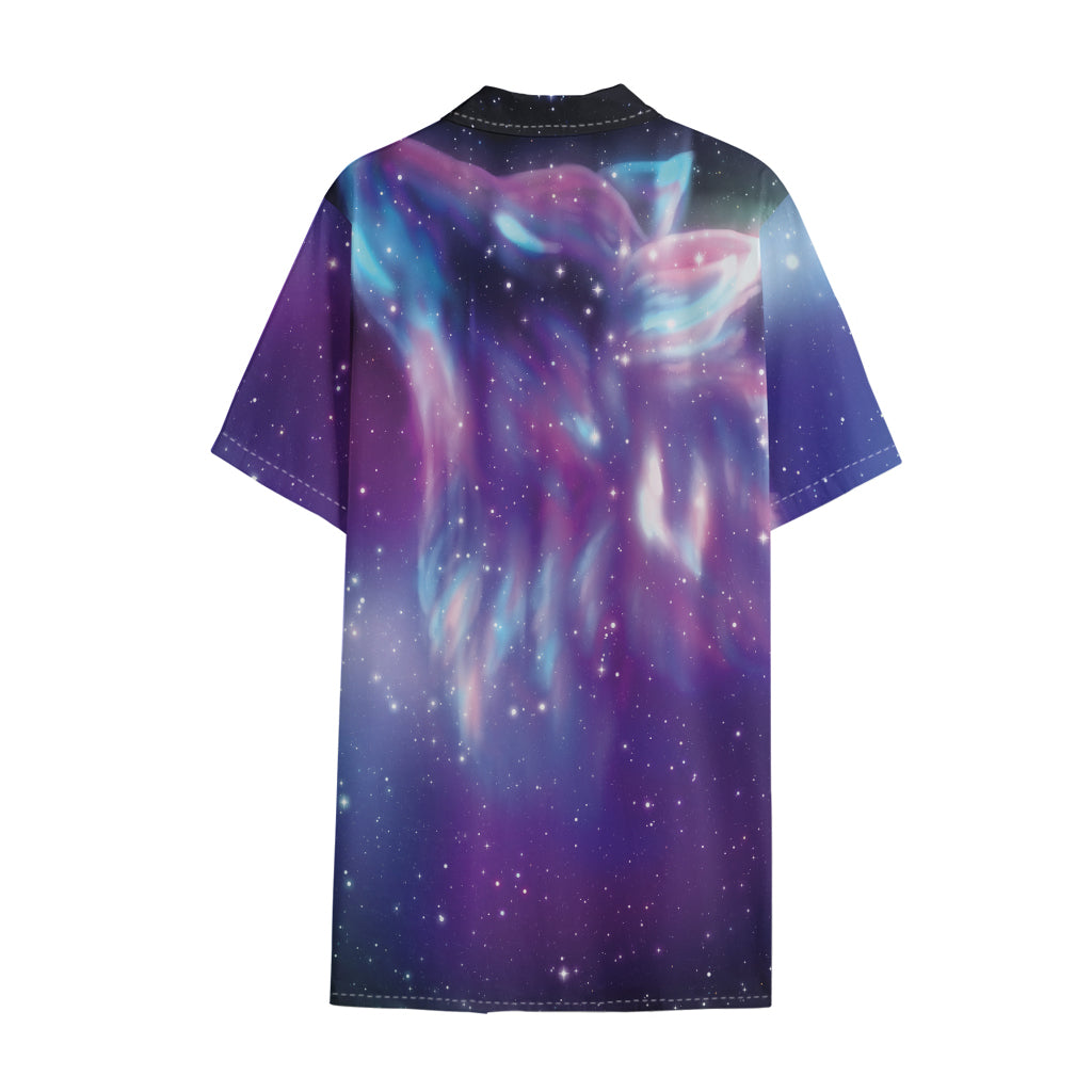 Galaxy Howling Wolf Spirit Print Cotton Hawaiian Shirt