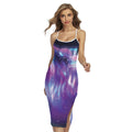 Galaxy Howling Wolf Spirit Print Cross Back Cami Dress