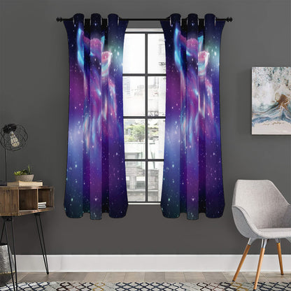 Galaxy Howling Wolf Spirit Print Curtain