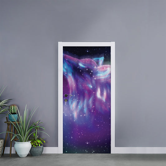 Galaxy Howling Wolf Spirit Print Door Sticker