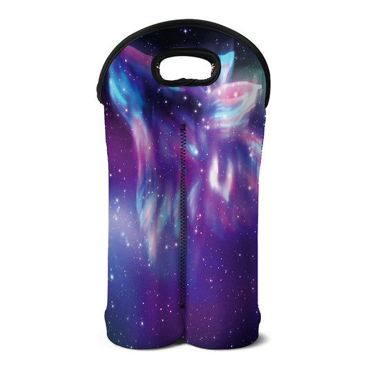 Galaxy Howling Wolf Spirit Print Double Neoprene Wine Tote