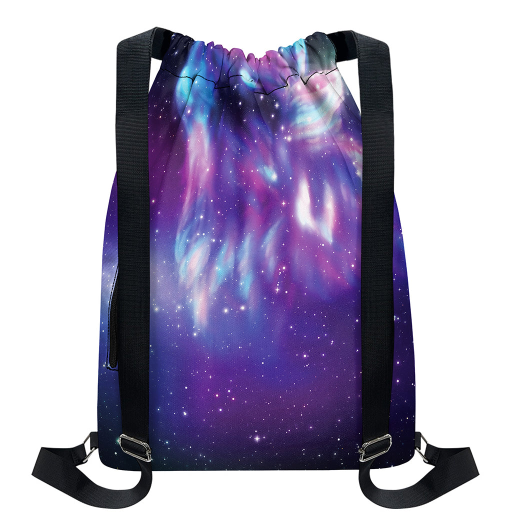 Galaxy Howling Wolf Spirit Print Drawstring Backpack