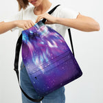 Galaxy Howling Wolf Spirit Print Drawstring Backpack