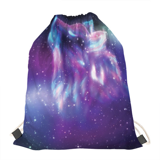 Galaxy Howling Wolf Spirit Print Drawstring Bag