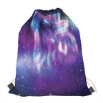Galaxy Howling Wolf Spirit Print Drawstring Bag