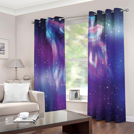 Galaxy Howling Wolf Spirit Print Extra Wide Grommet Curtains