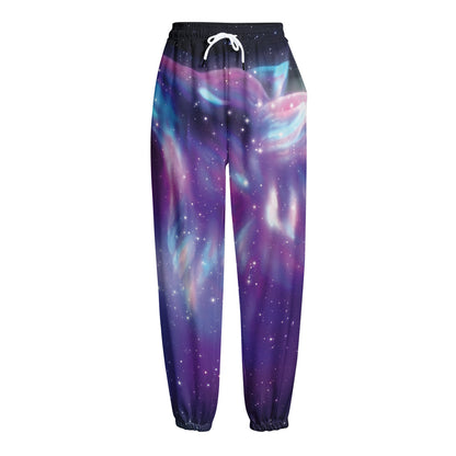 Galaxy Howling Wolf Spirit Print Fleece Lined Knit Pants
