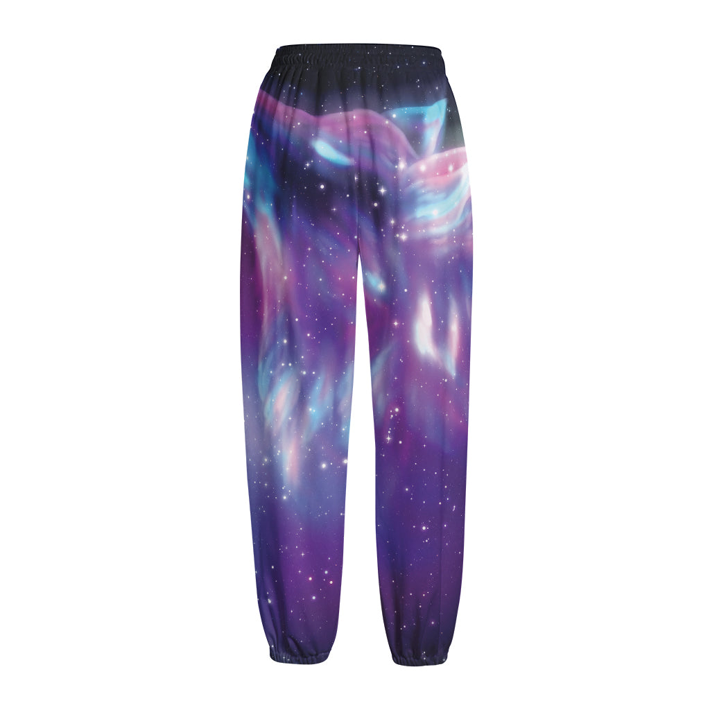 Galaxy Howling Wolf Spirit Print Fleece Lined Knit Pants