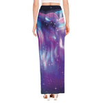 Galaxy Howling Wolf Spirit Print High Slit Maxi Skirt