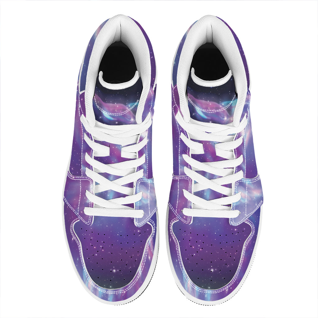 Galaxy Howling Wolf Spirit Print High Top Leather Sneakers