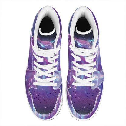 Galaxy Howling Wolf Spirit Print High Top Leather Sneakers