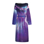 Galaxy Howling Wolf Spirit Print Hooded Bathrobe