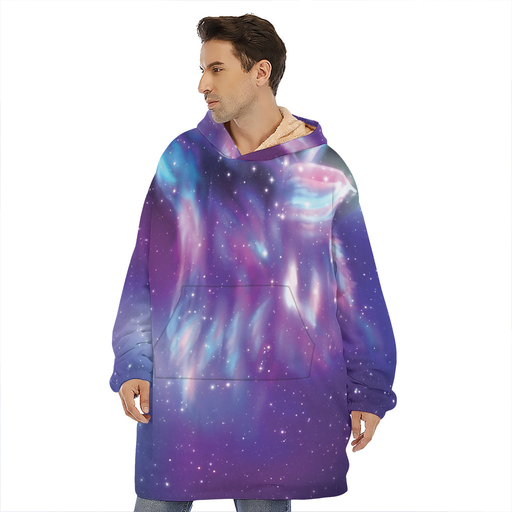 Galaxy Howling Wolf Spirit Print Hoodie Blanket