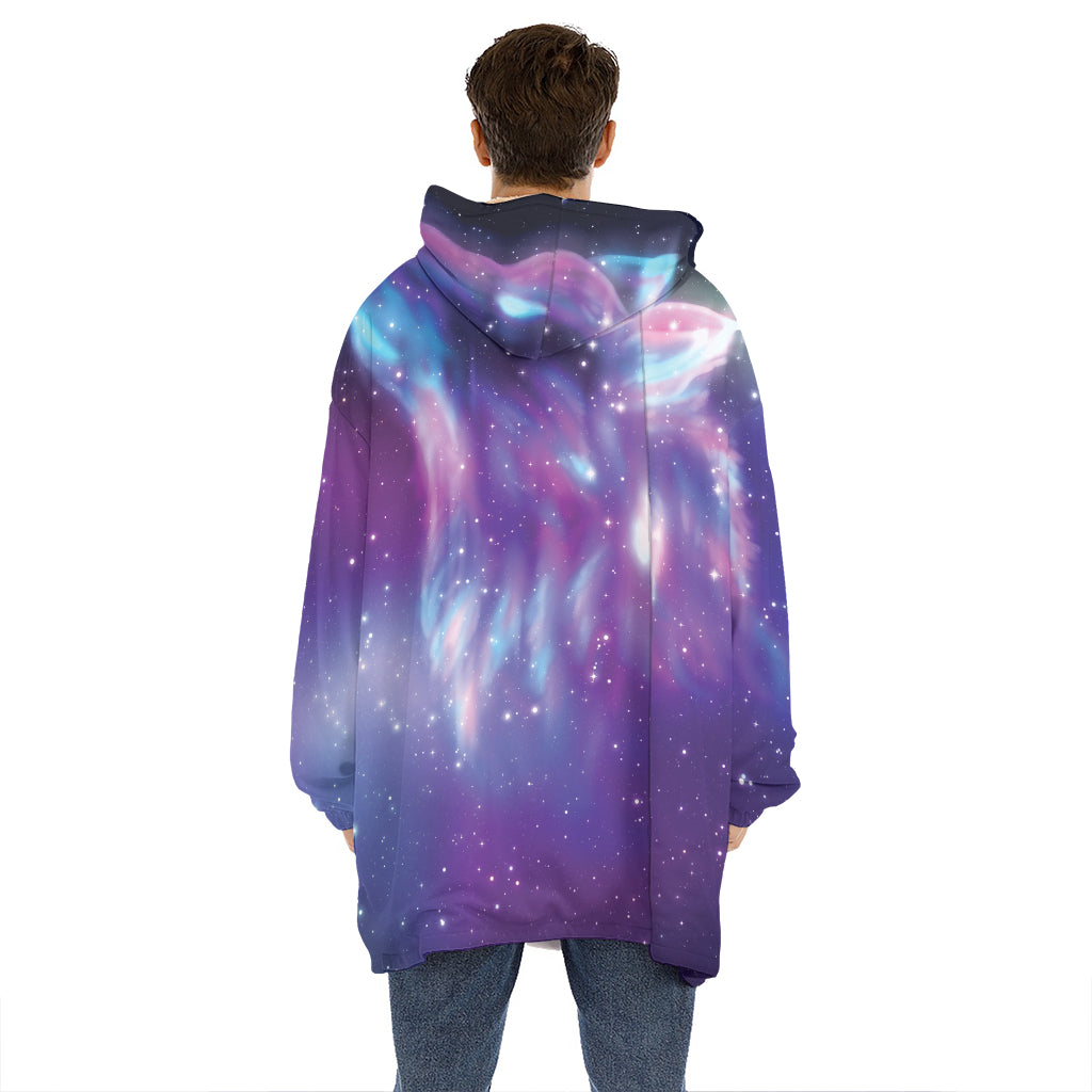 Galaxy Howling Wolf Spirit Print Hoodie Blanket