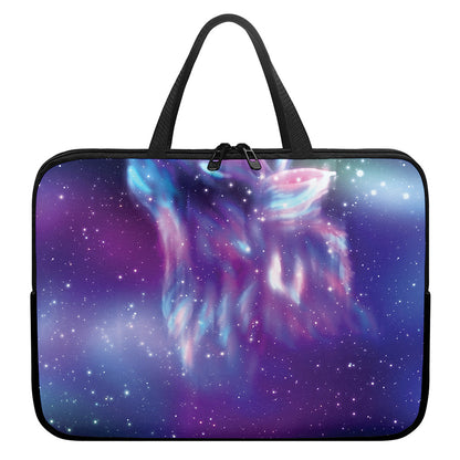 Galaxy Howling Wolf Spirit Print Laptop Sleeve With Handle