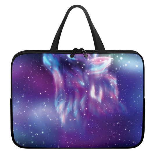 Galaxy Howling Wolf Spirit Print Laptop Sleeve With Handle