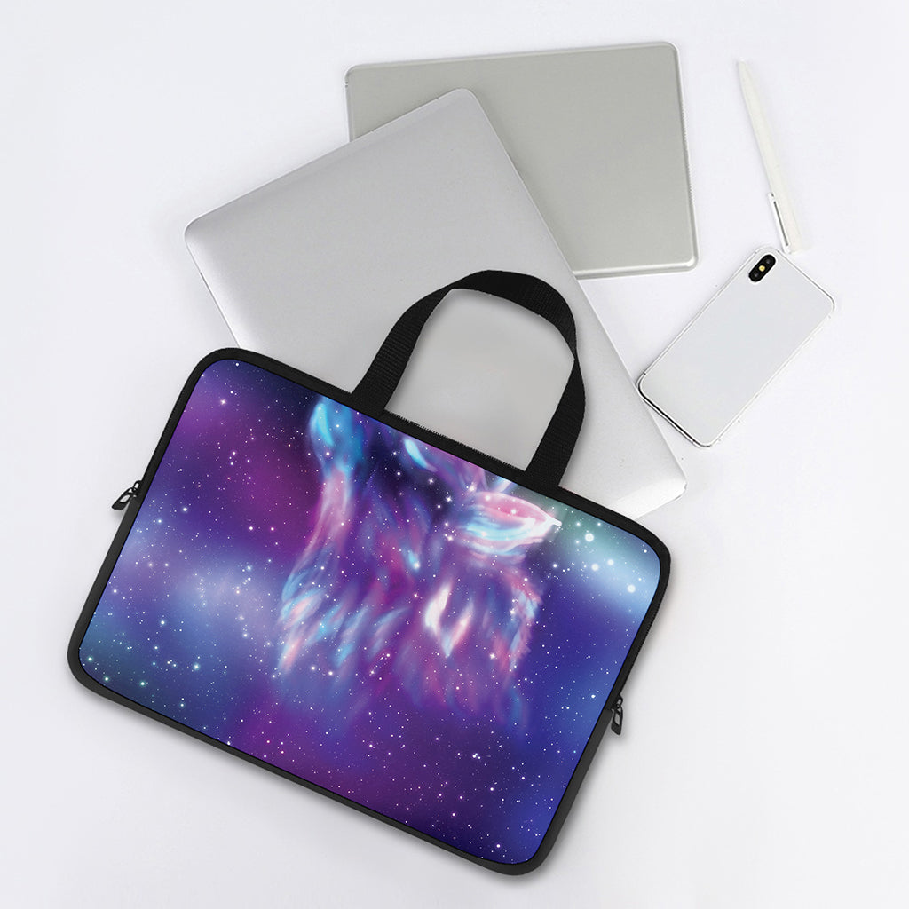 Galaxy Howling Wolf Spirit Print Laptop Sleeve With Handle