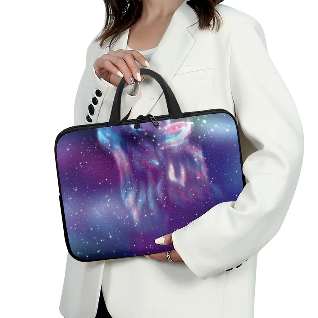 Galaxy Howling Wolf Spirit Print Laptop Sleeve With Handle