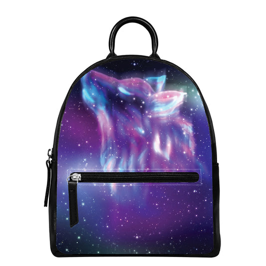 Galaxy Howling Wolf Spirit Print Leather Backpack