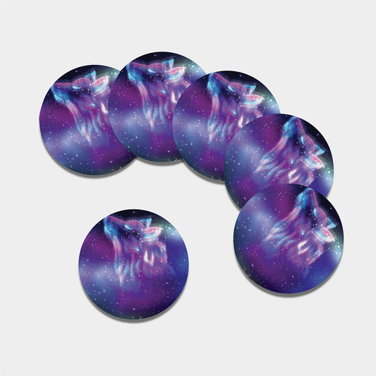 Galaxy Howling Wolf Spirit Print Leather Coaster Set