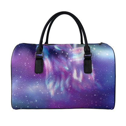 Galaxy Howling Wolf Spirit Print Leather Duffle Bag