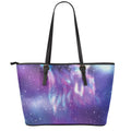 Galaxy Howling Wolf Spirit Print Leather Tote Bag With Zipper