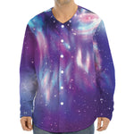 Galaxy Howling Wolf Spirit Print Long Sleeve Baseball Jersey