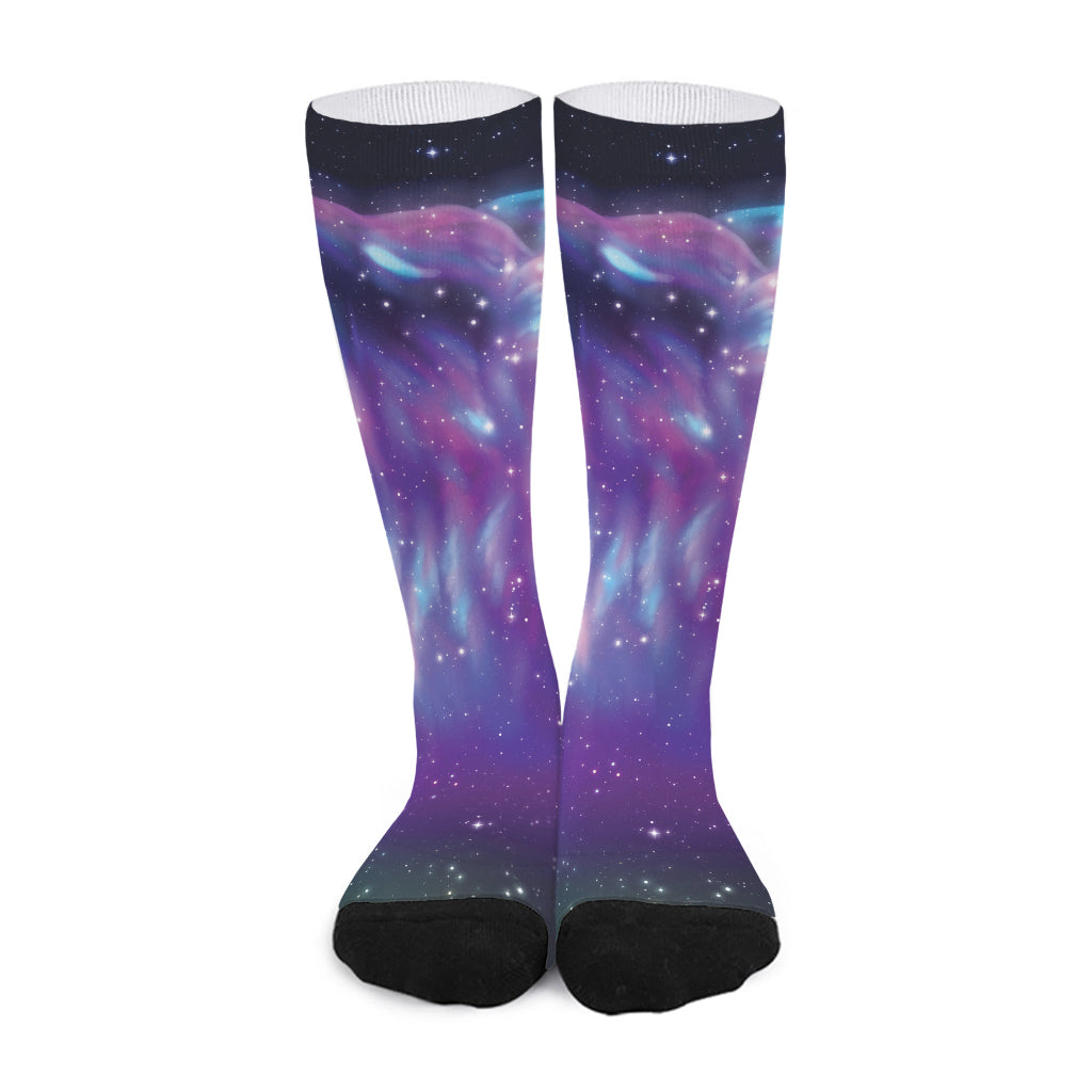 Galaxy Howling Wolf Spirit Print Long Socks