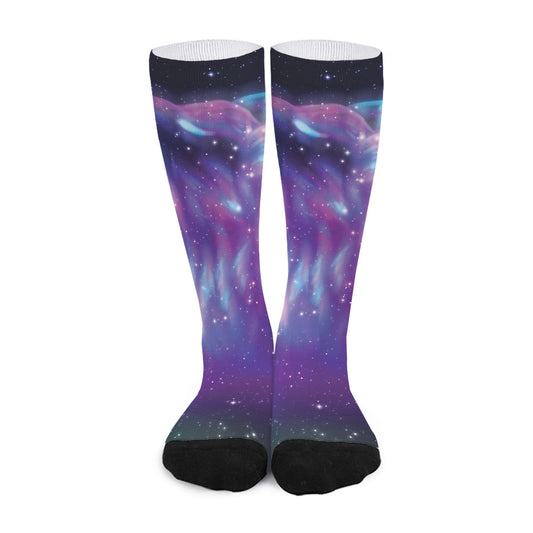 Galaxy Howling Wolf Spirit Print Long Socks