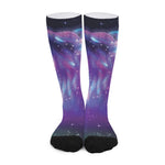 Galaxy Howling Wolf Spirit Print Long Socks